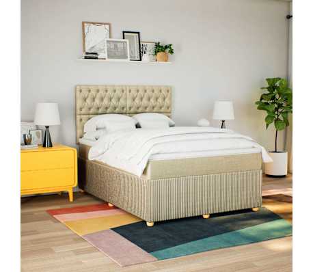 vidaXL Cama com molas/colchão 160x200 cm tecido cor creme