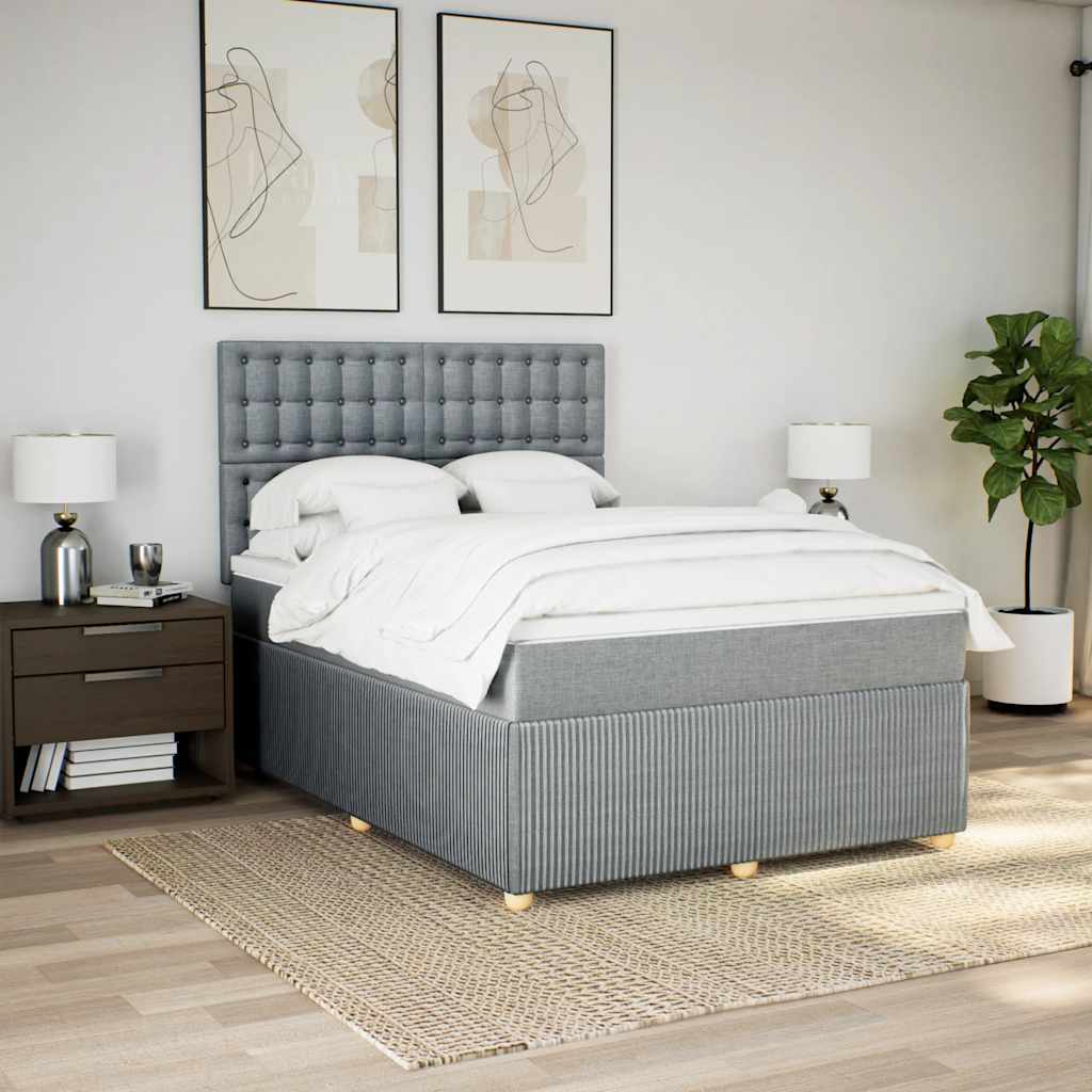 vidaXL Boxspring met matras stof lichtgrijs 160x200 cm grijs, foto 2