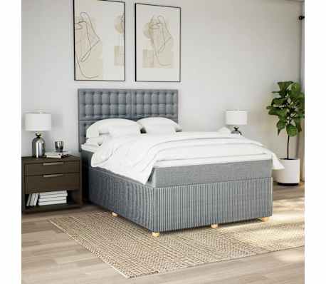 vidaXL Pat continental cu saltea, gri deschis, 160x200 cm, textil