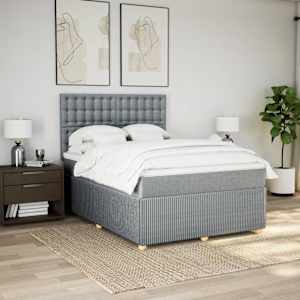 vidaXL Pat continental cu saltea, gri deschis, 160x200 cm, textil