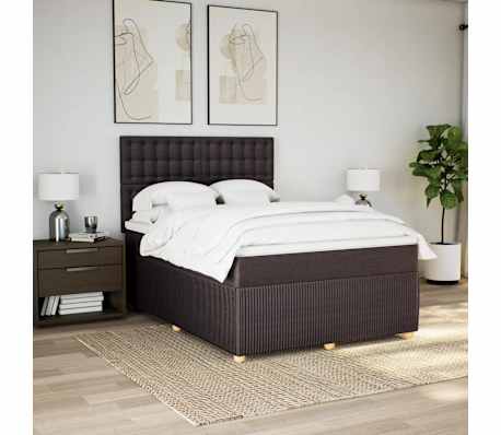 vidaXL Cama com molas/colch&atilde;o 160x200 cm tecido castanho-escuro