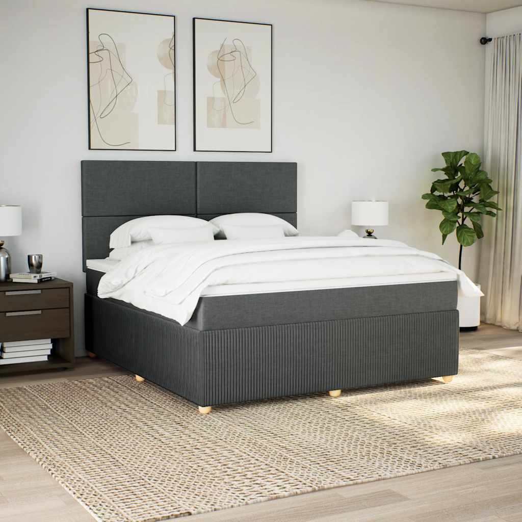 vidaXL Boxspring met matras stof donkergrijs 180x200 cm afbeelding