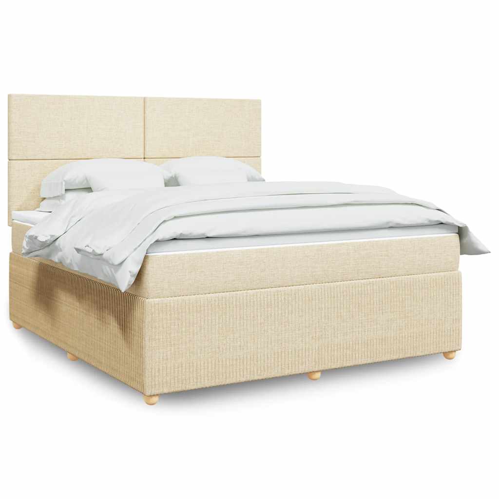 vidaXL Pat continental cu saltea, crem, 180x200 cm, textil