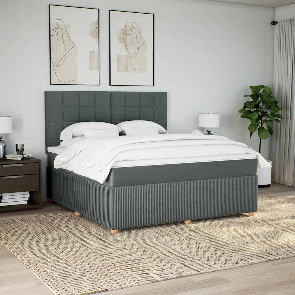 vidaXL Boxspring met matras stof donkergrijs 180x200 cm afbeelding