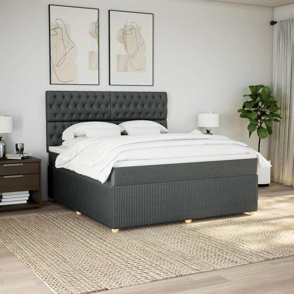 vidaXL Boxspring met matras stof donkergrijs 180x200 cm afbeelding