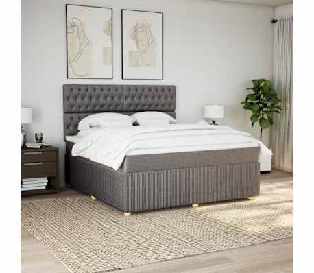 vidaXL Pat continental cu saltea, gri taupe, 180x200 cm, textil