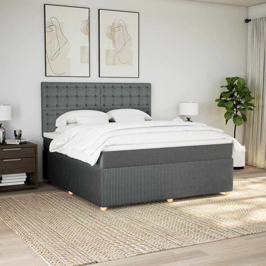 vidaXL Boxspring met matras stof donkergrijs 180x200 cm grijs, foto 2