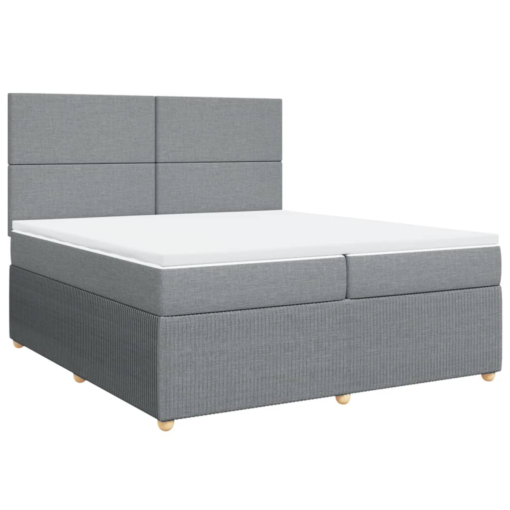 vidaXL Box spring postelja z vzmetnico svetlo siva 200x200 cm blago