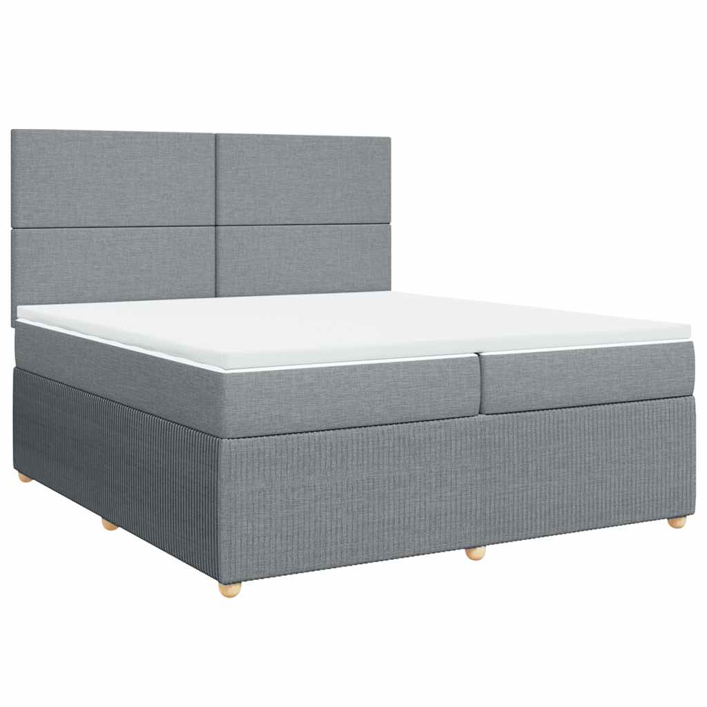 vidaXL Pat box spring cu saltea, gri deschis, 200x200 cm, textil