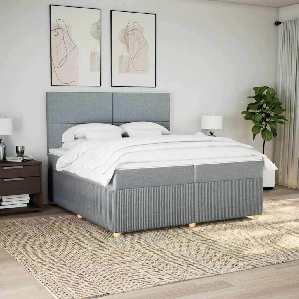 vidaXL Boxspring met matras stof lichtgrijs 200x200 cm grijs, foto 2