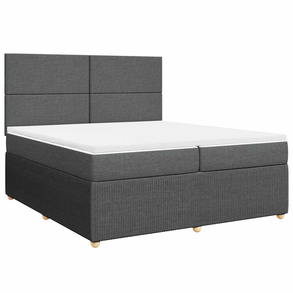 vidaXL Pat box spring cu saltea, gri închis, 200x200 cm, textil