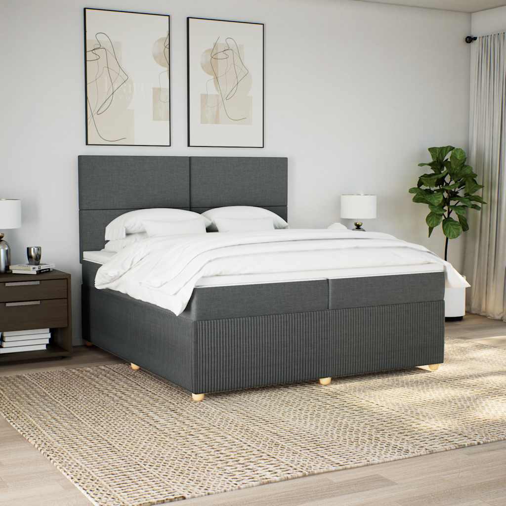 vidaXL Boxspring met matras stof donkergrijs 200x200 cm afbeelding