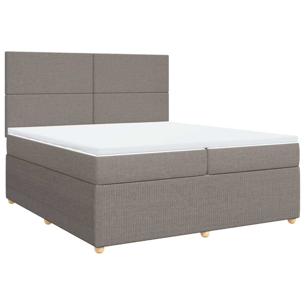 vidaXL Box spring postelja z vzmetnico taupe 200x200 cm blago