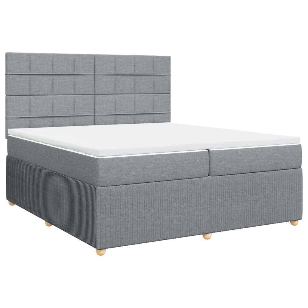 vidaXL Box spring postelja z vzmetnico svetlo siva 200x200 cm blago