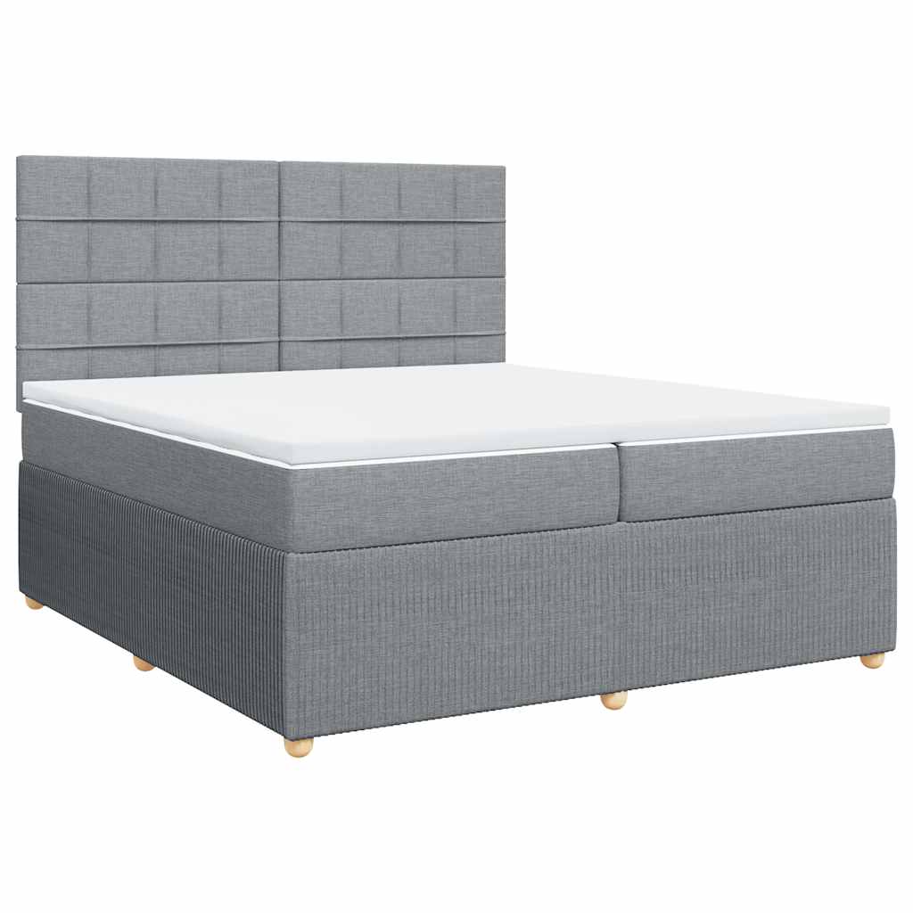 vidaXL Pat box spring cu saltea, gri deschis, 200x200 cm, textil