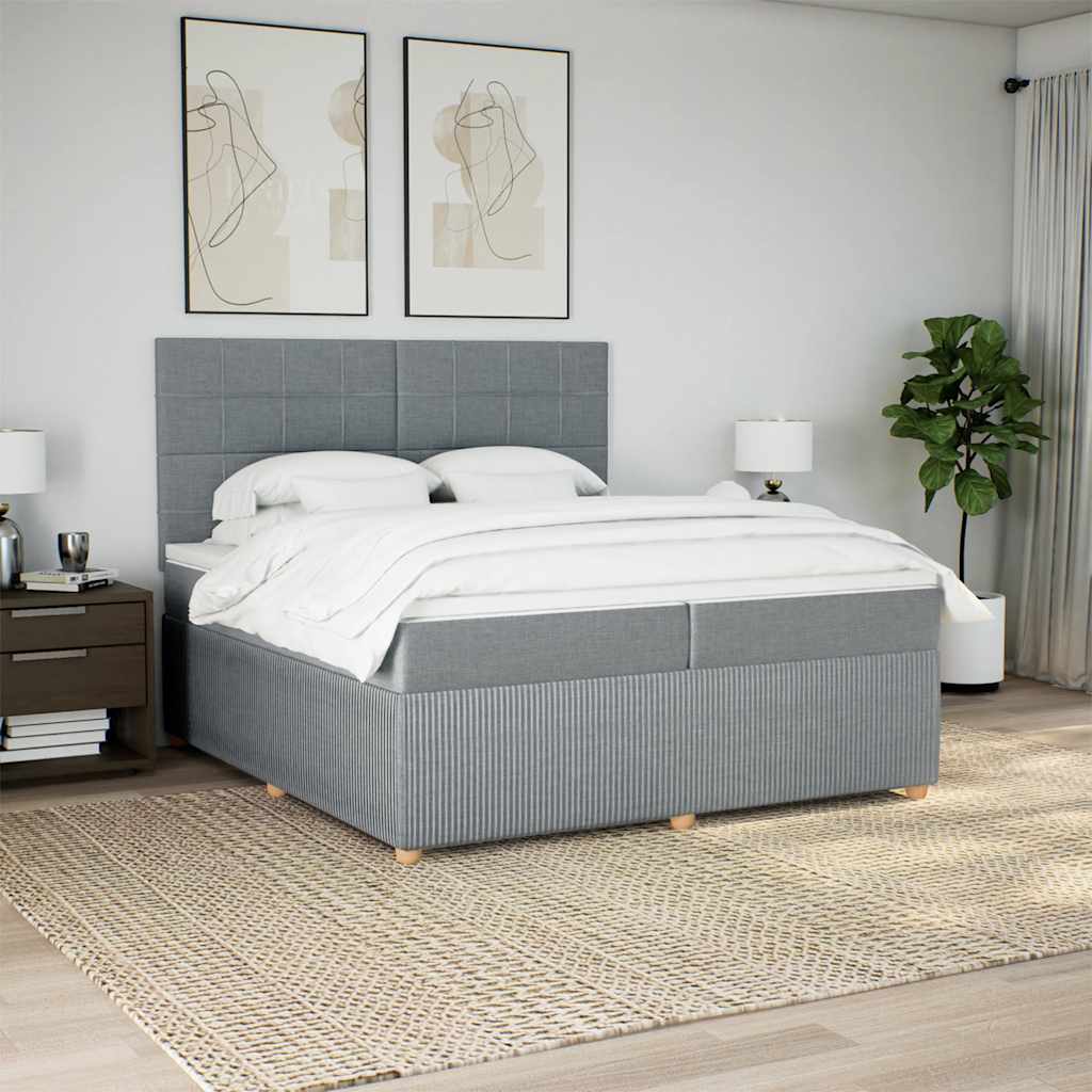 vidaXL Boxspring met matras stof lichtgrijs 200x200 cm grijs, foto 2