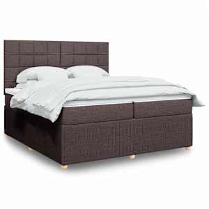 Box spring postelja z vzmetnico temno rjav 200x200 cm blago