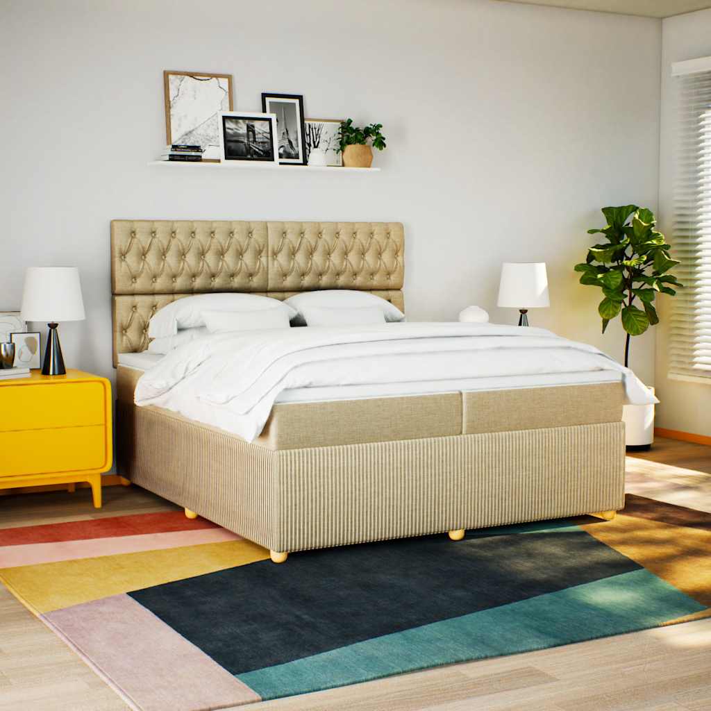 vidaXL Boxspring met matras stof crèmekleurig 200x200 cm afbeelding