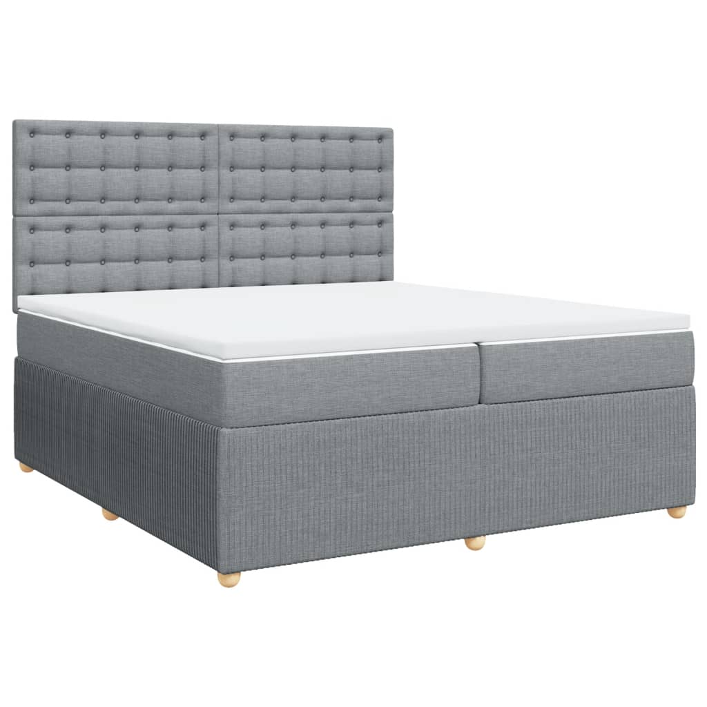 vidaXL Box spring postelja z vzmetnico svetlo siva 200x200 cm blago