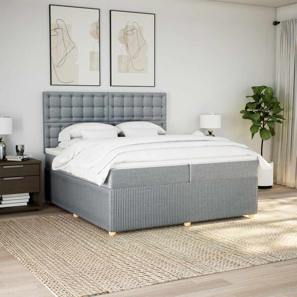 vidaXL Boxspring met matras stof lichtgrijs 200x200 cm grijs, foto 2