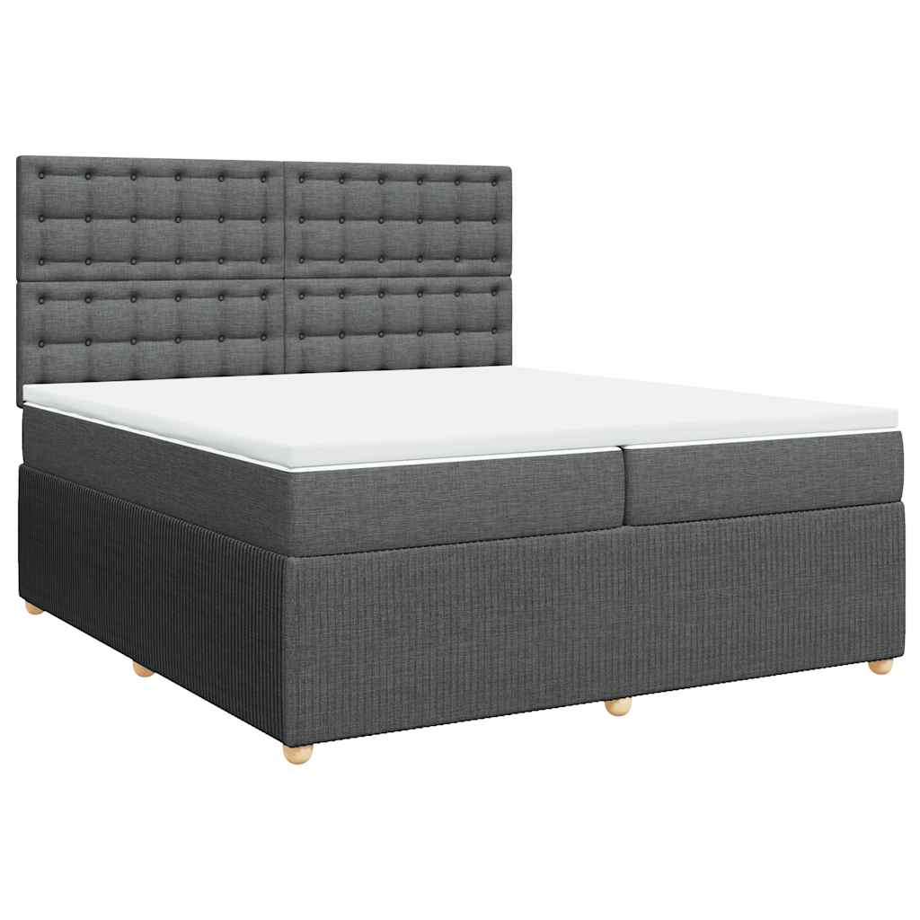 vidaXL Pat box spring cu saltea, gri închis, 200x200 cm, textil