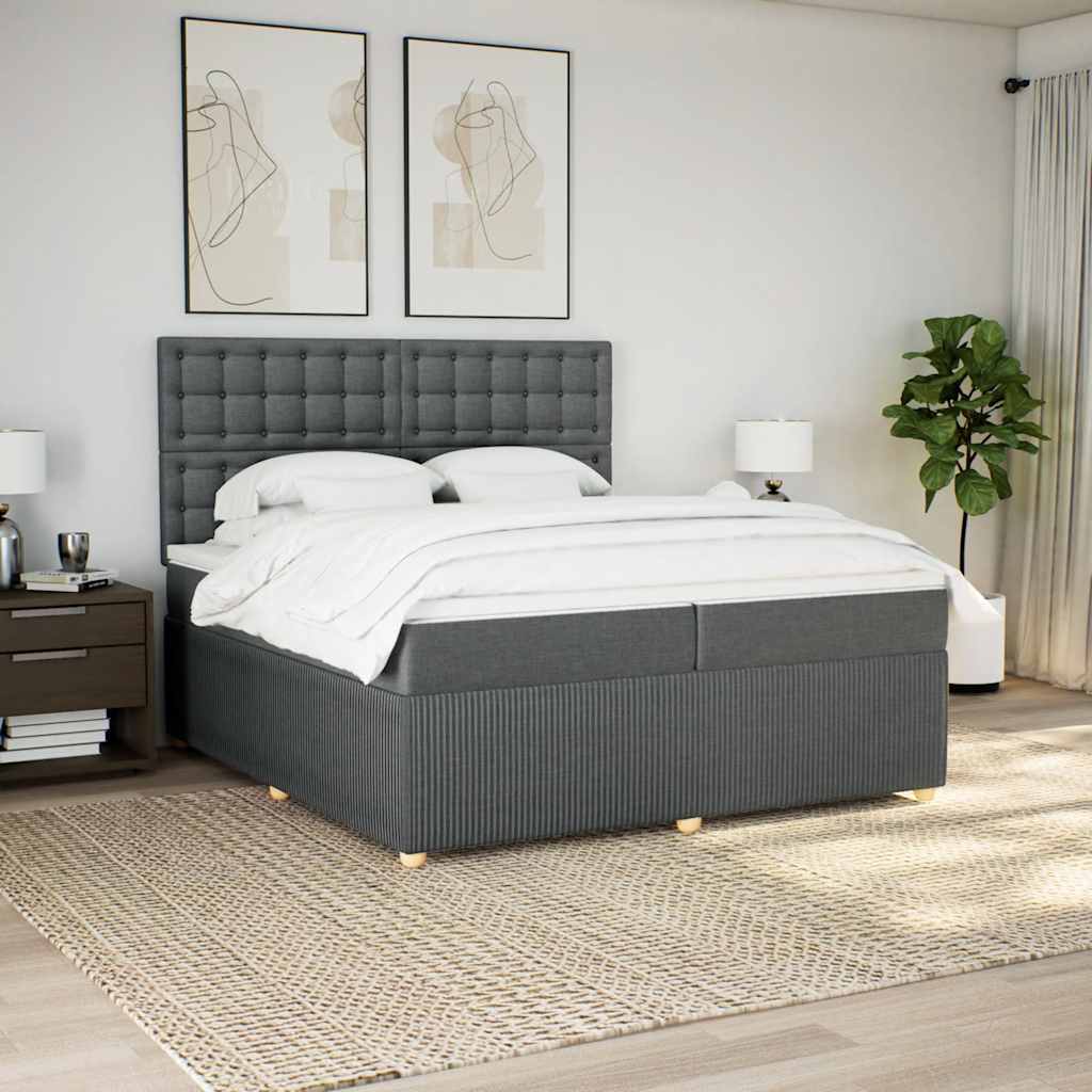 vidaXL Boxspring met matras stof donkergrijs 200x200 cm grijs, foto 2