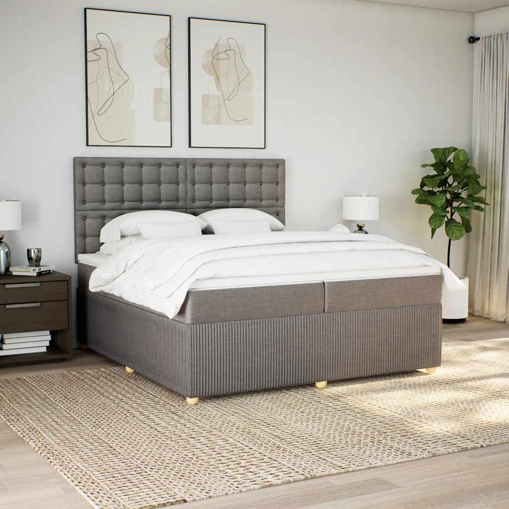 vidaXL Boxspring met matras stof taupe 200x200 cm afbeelding