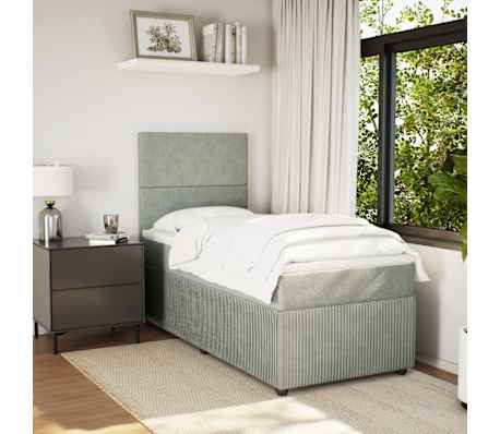 vidaXL Pat continental cu saltea, gri deschis, 80x200 cm, catifea