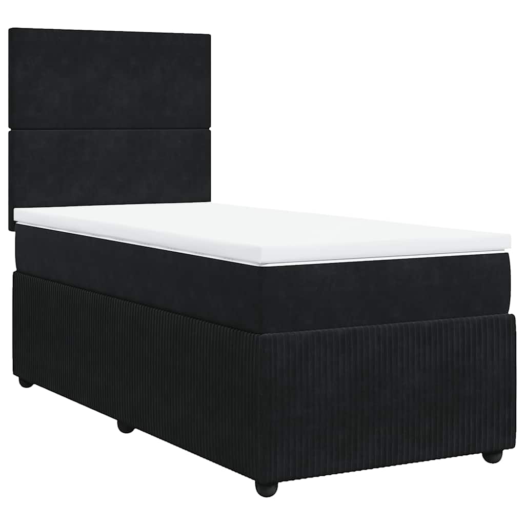 vidaXL Pat box spring cu saltea, negru, 80x200 cm, catifea