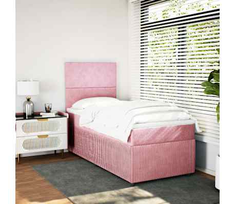 vidaXL H&oacute;lfa&eth; Springr&uacute;m me&eth; D&yacute;nu Bleikur 80x200 cm Flauel