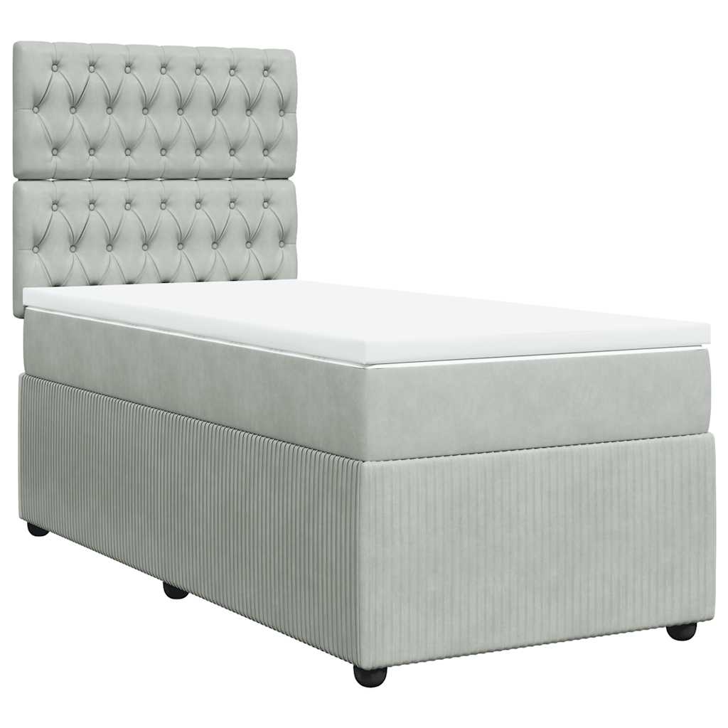 vidaXL Boxspring met matras fluweel lichtgrijs 80x200 cm grijs, foto 3