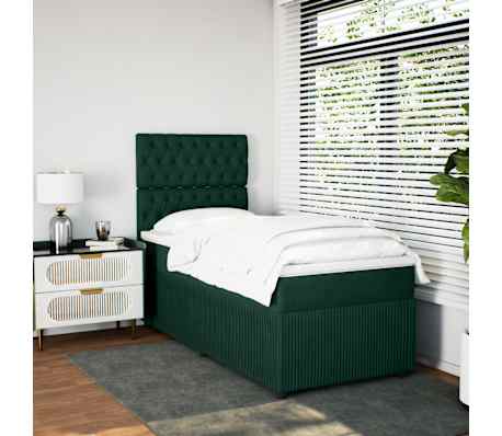 vidaXL Ł&oacute;żko kontynentalne z materacem, zielone, aksamit, 80x200 cm