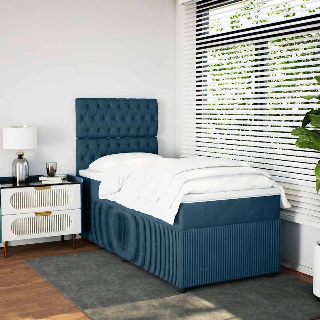 vidaXL Boxspring met matras fluweel donkerblauw 80x200 cm blauw, foto 2