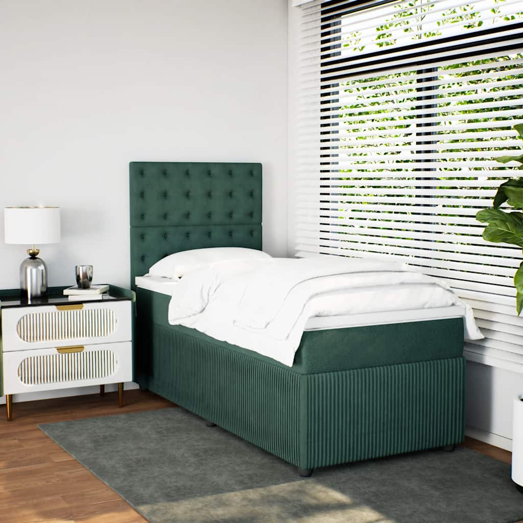 vidaXL Boxspring met matras fluweel donkergroen 80x200 cm afbeelding