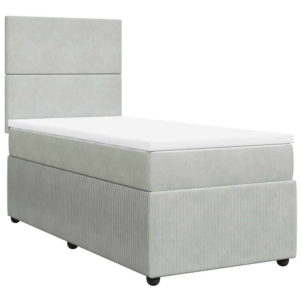 vidaXL Boxspring met matras fluweel lichtgrijs 90x190 cm grijs, foto 3