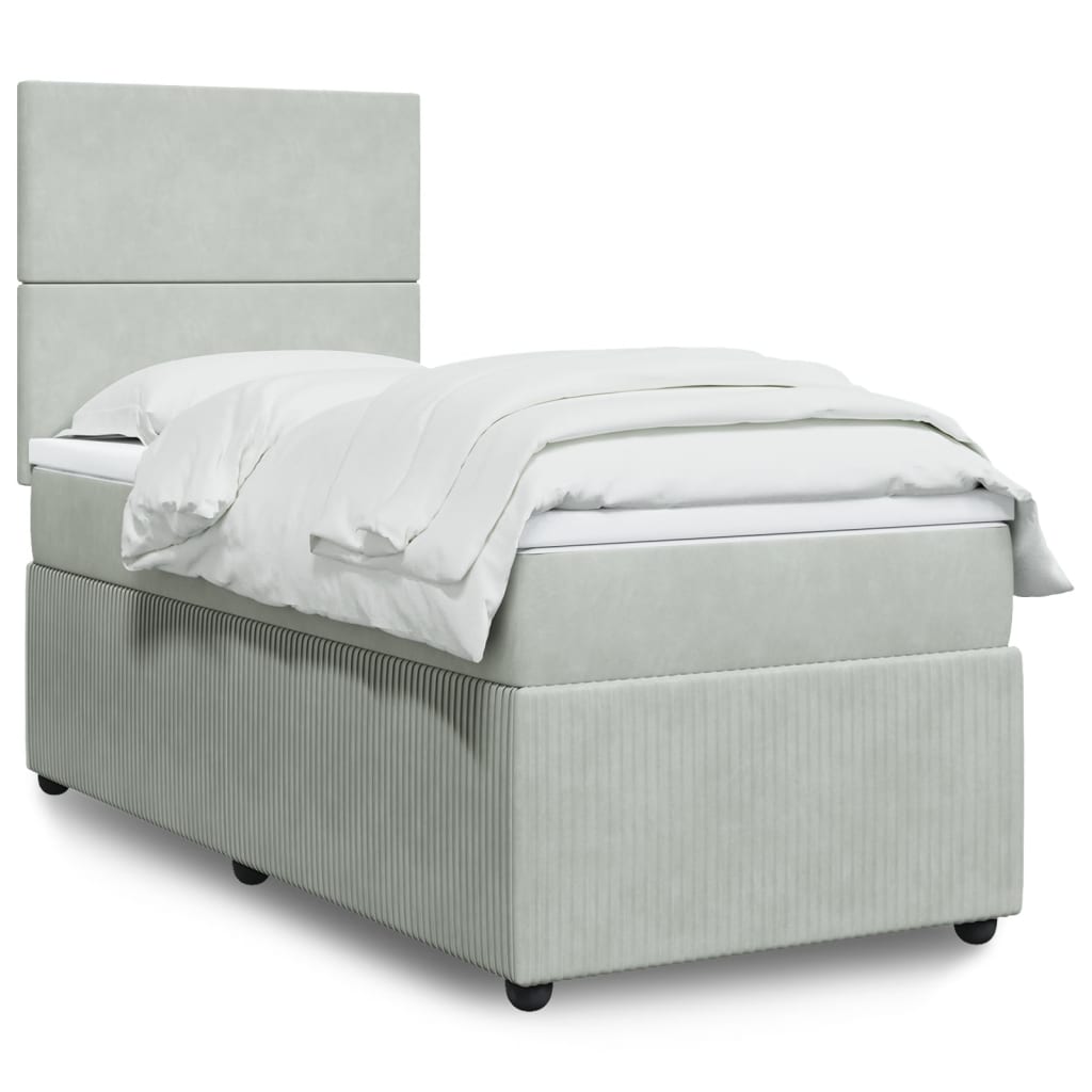 Boxspringbett mit Matratze Hellgrau 90×190 cm Samt