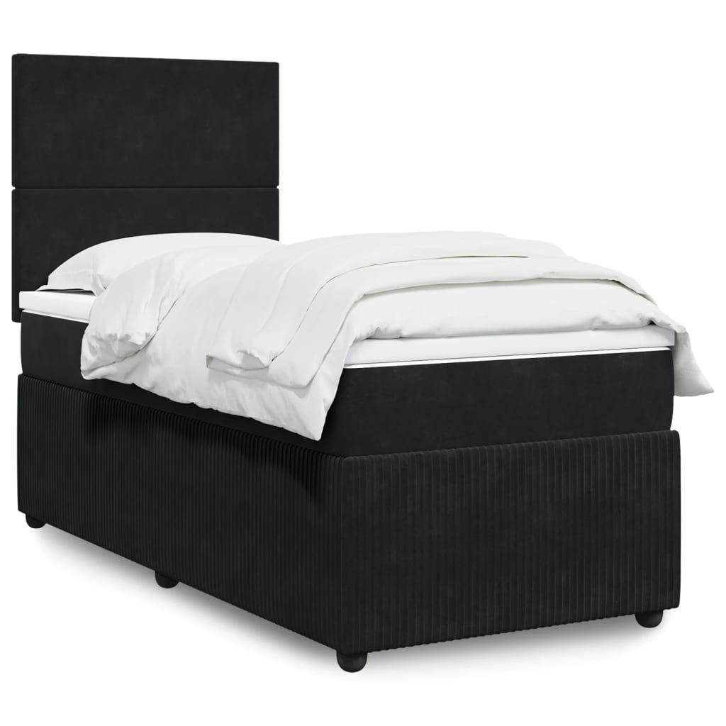 vidaXL Pat box spring cu saltea, negru, 90x190 cm, catifea