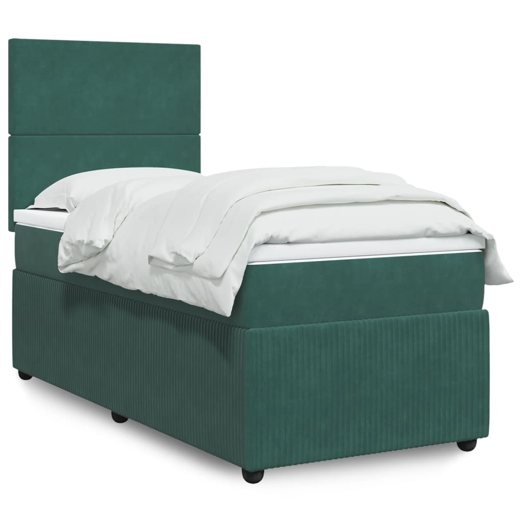 vidaXL Boxspringbett mit Matratze Dunkelgrün 90x190 cm Samt