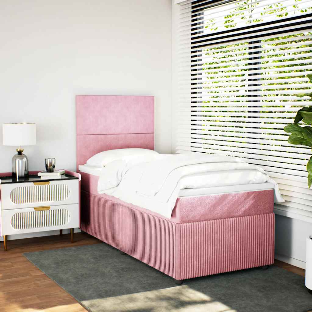 vidaXL Boxspring met matras fluweel roze 90x190 cm afbeelding