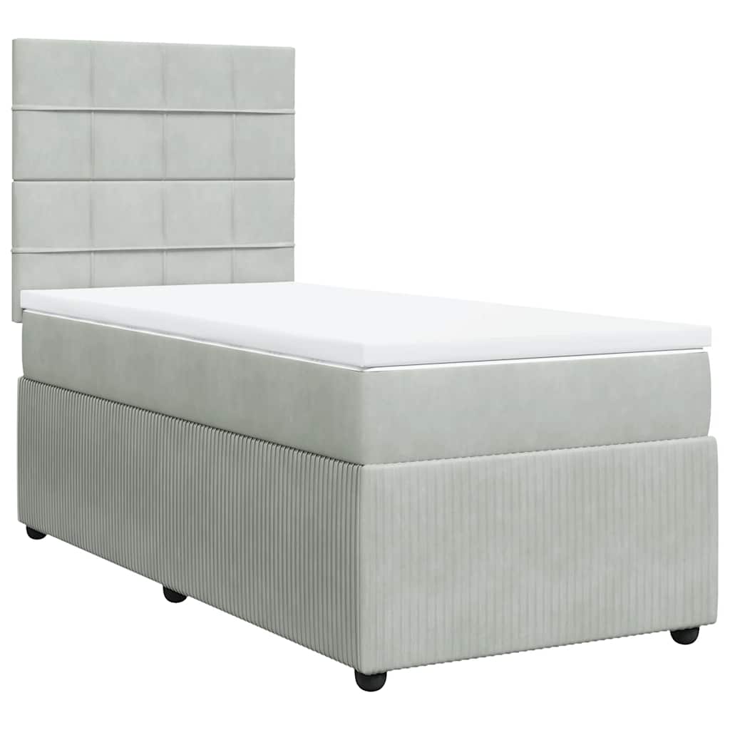vidaXL Boxspring met matras fluweel lichtgrijs 90x190 cm grijs, foto 3