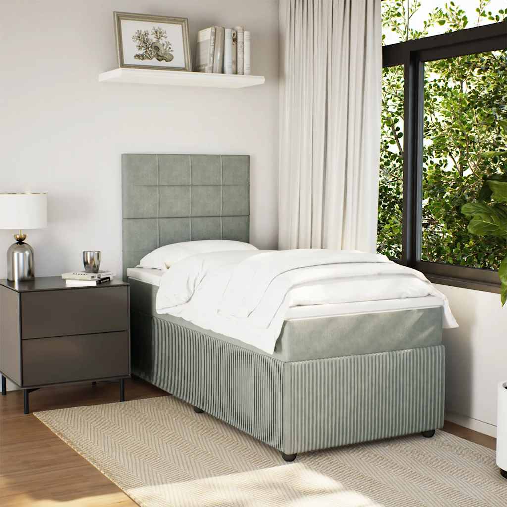 vidaXL Boxspring met matras fluweel lichtgrijs 90x190 cm afbeelding