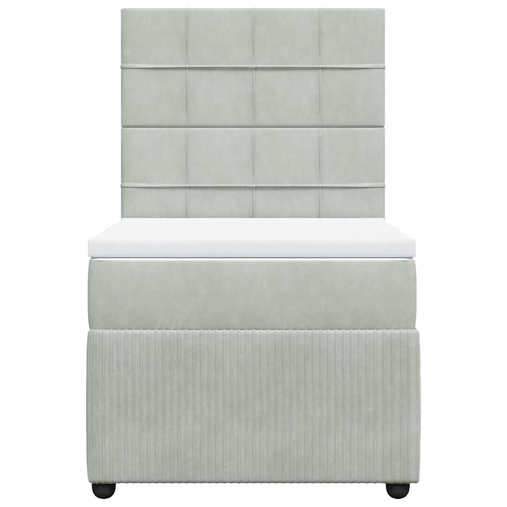 vidaXL Boxspring met matras fluweel lichtgrijs 90x190 cm grijs, foto 4