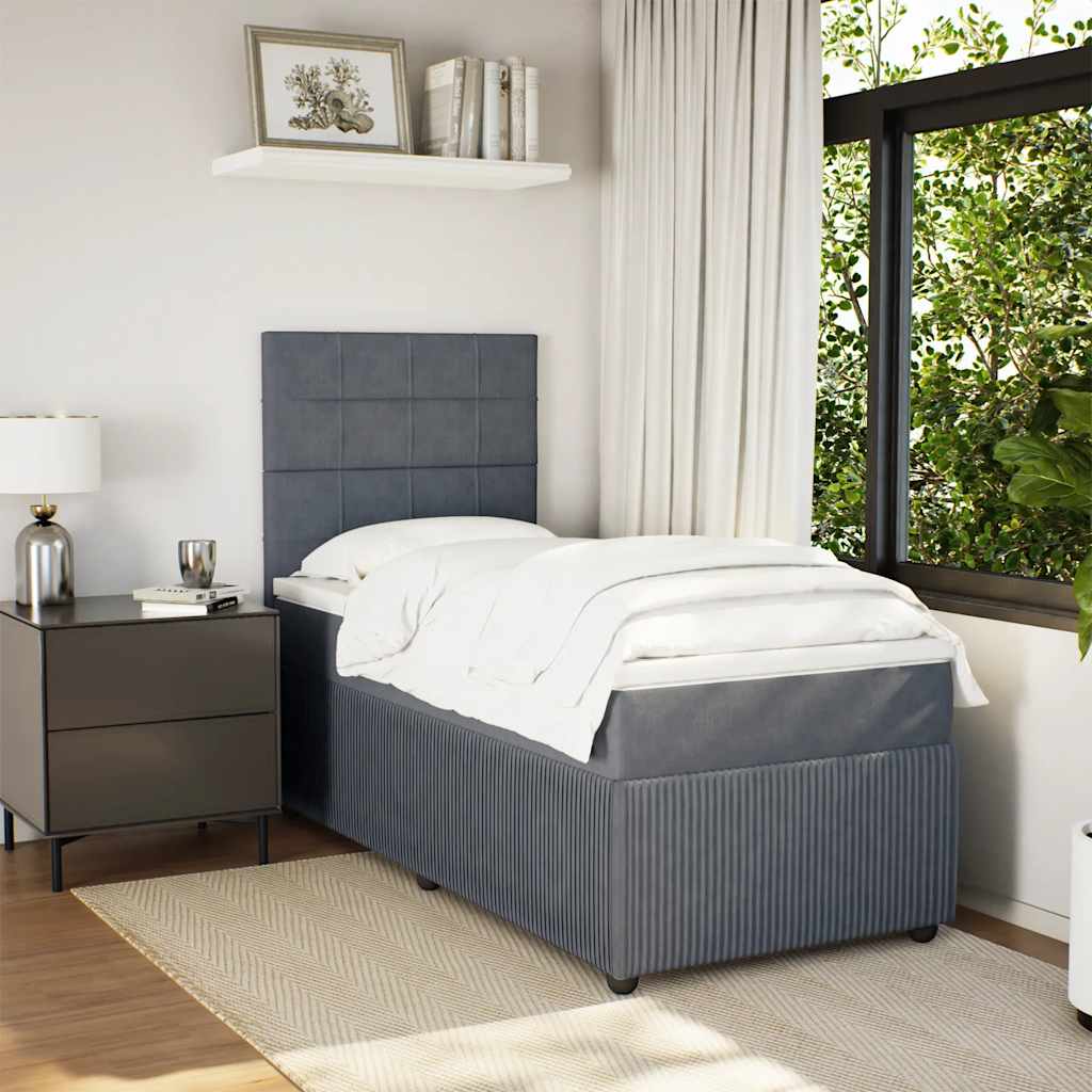 Thumbnail - vidaXL Boxspringbett mit Matratze Dunkelgrau 90x190 cm Samt