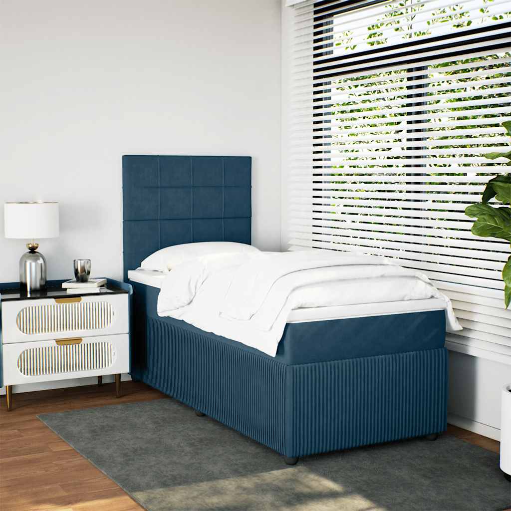 vidaXL Boxspring met matras fluweel donkerblauw 90x190 cm blauw, foto 2