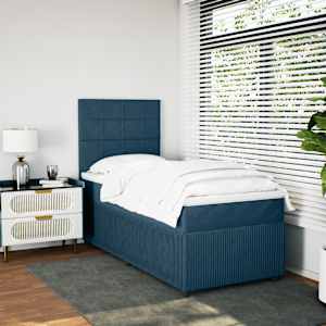 Box spring postel s matrací tmavě modrá 90x190 cm samet - obrázek 3