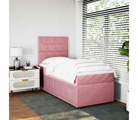 vidaXL Cama com molas/colch&atilde;o 90x190 cm veludo rosa