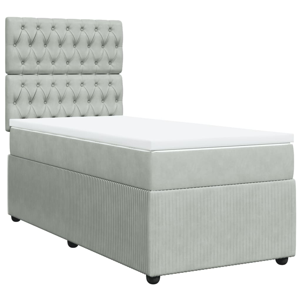 vidaXL Pat box spring cu saltea, gri deschis, 90x190 cm, catifea