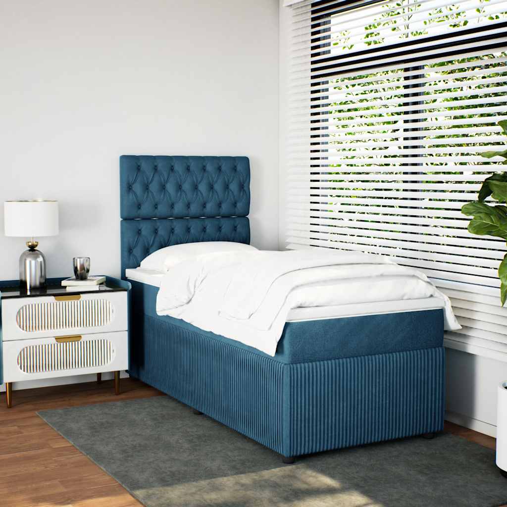 vidaXL Boxspring met matras fluweel donkerblauw 90x190 cm afbeelding