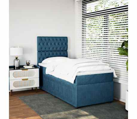 vidaXL Boxspringbett mit Matratze Dunkelblau 90x190 cm Samt