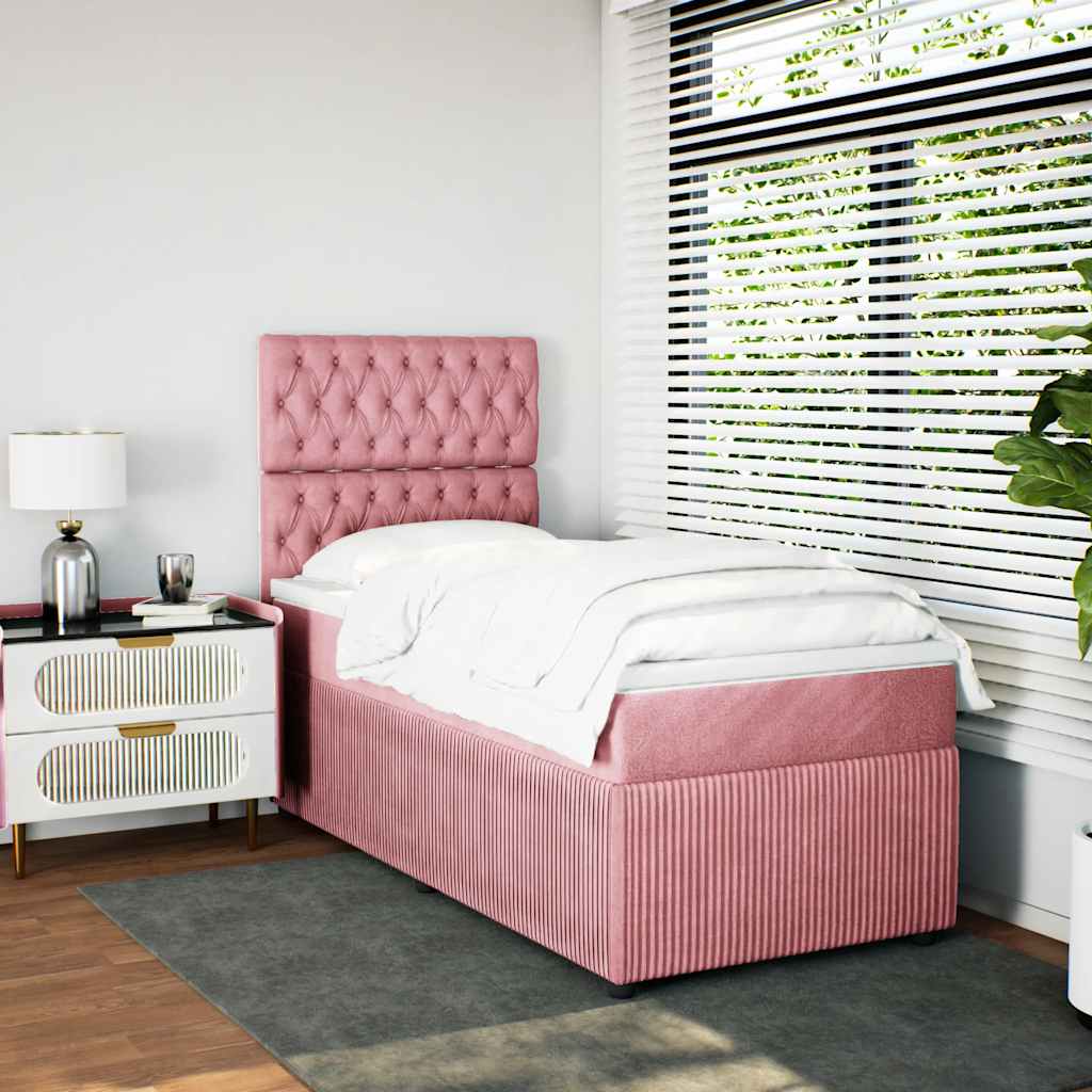 vidaXL Boxspring met matras fluweel roze 90x190 cm afbeelding